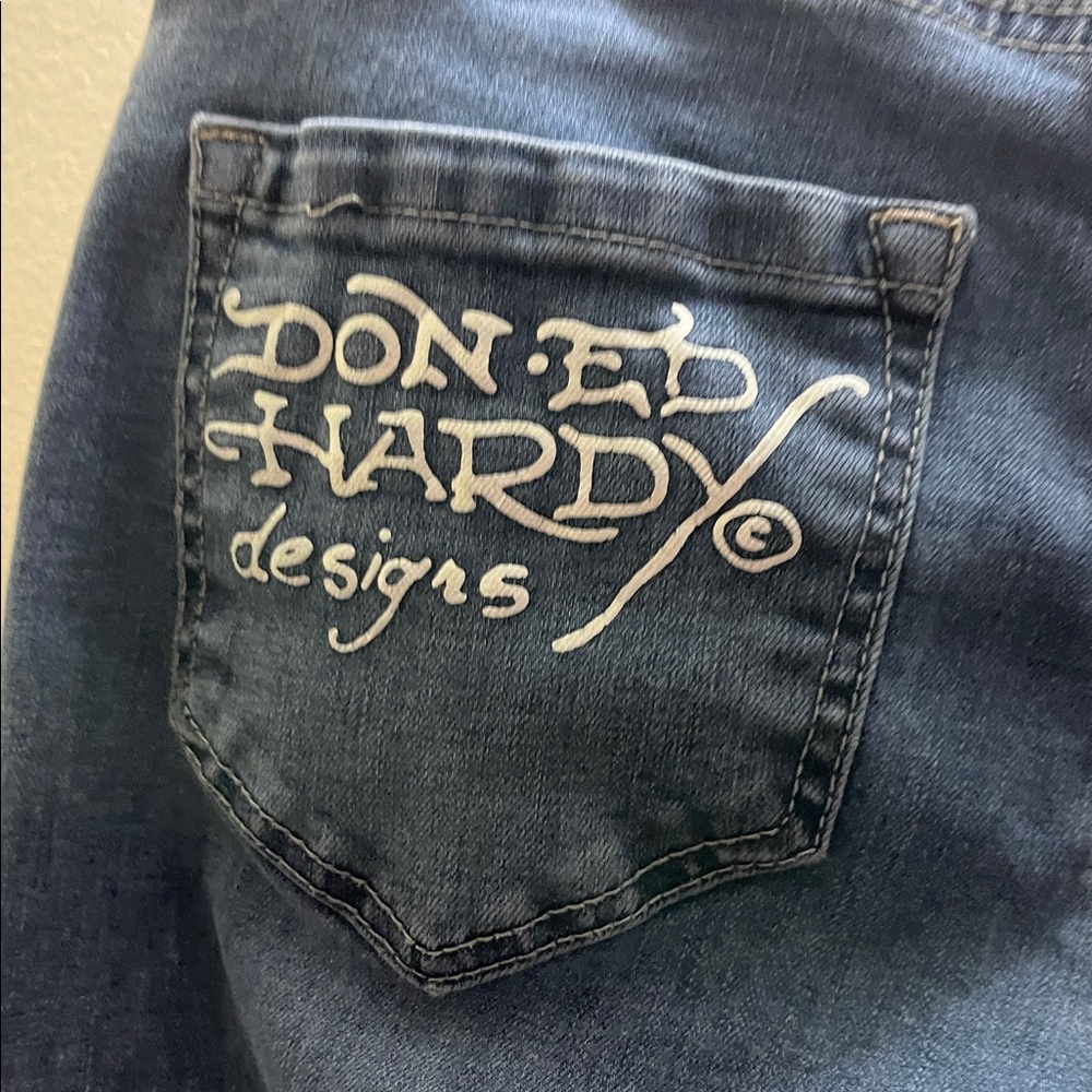 Ed Hardy Women's Brave Hearts Stay True Eagle Wide Leg Jeans Med Vintage Wash 24 - Picture 6 of 15